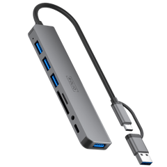 Rolio USB C Hub - 4x USB-A - USB-C - 3.5mm Aux - SD/TF card readers - Including Converter