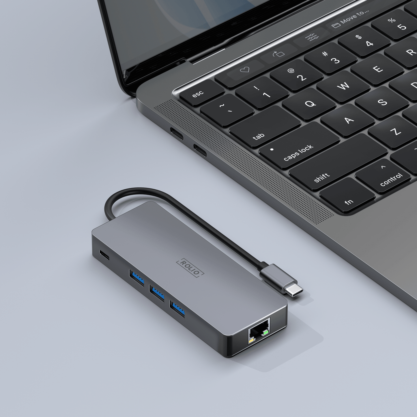Rolio USB C Hub - Triple Monitor - 2x HDMI - 1x DisplayPort - 3x USB 3.0 - 1x USB-C - 1x Ethernet 1Gbps
