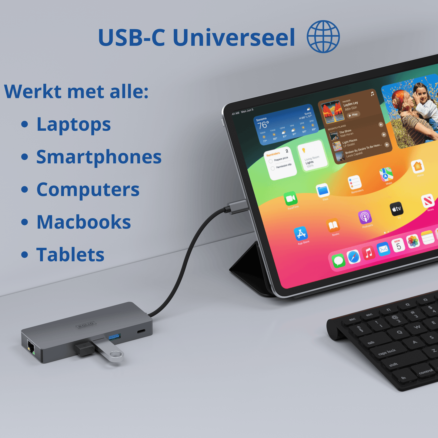 Rolio USB C Hub - Triple Monitor - 2x HDMI - 1x DisplayPort - 3x USB 3.0 - 1x USB-C - 1x Ethernet 1Gbps