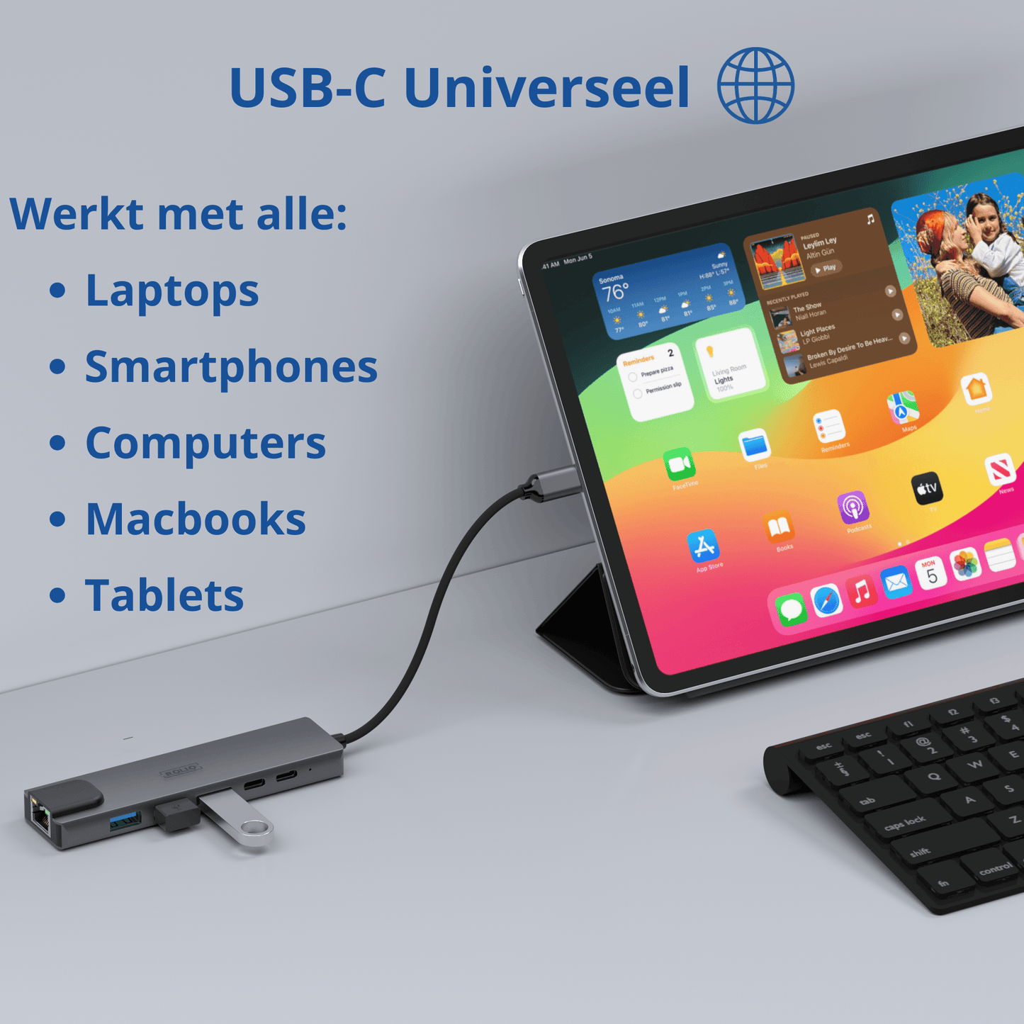 Rolio USB C Hub - 5 in 1 - HDMI - USB-C Opladen - Ethernet LAN - 2x USB 3.0