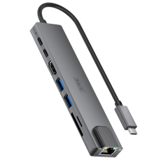 Rolio USB C Hub - 8 in 1 - Ethernet LAN - HDMI - SD/TF - USB-C Charging - USB 3.0