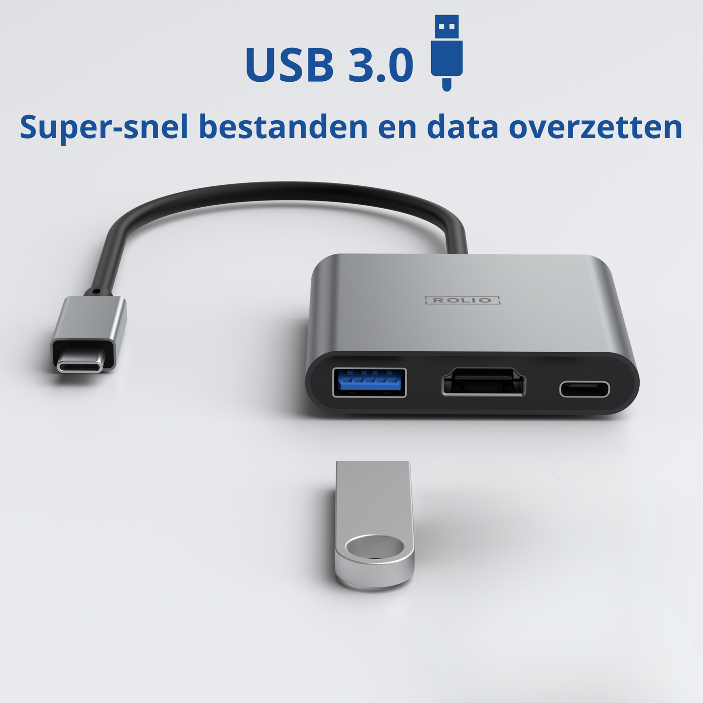 Rolio USB C naar HDMI Adapter - 3 in 1 - 4K HDMI - USB 3.0 - USB-C Opladen