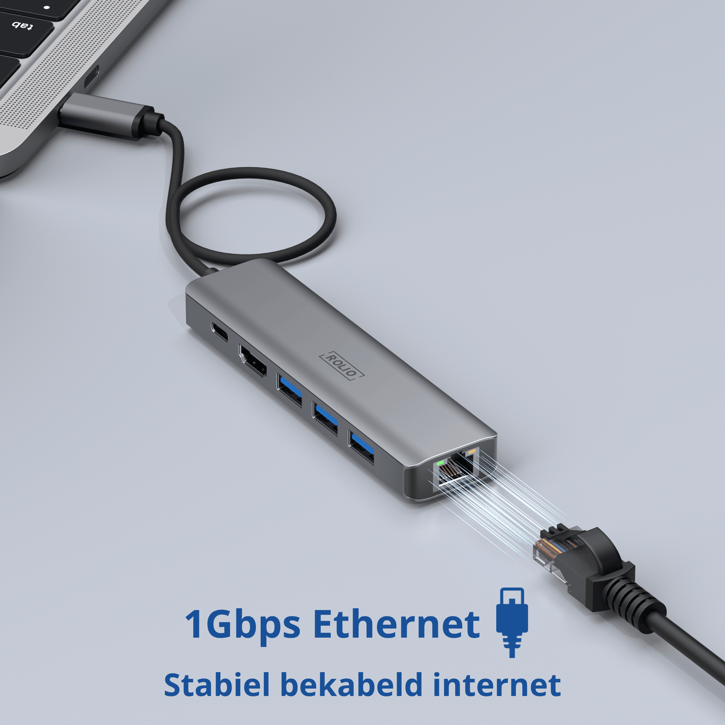 Rolio USB C Hub - 6 in 1 - 1Gbps Ethernet RJ45 - HDMI - USB-C Charging - 3x USB 3.0