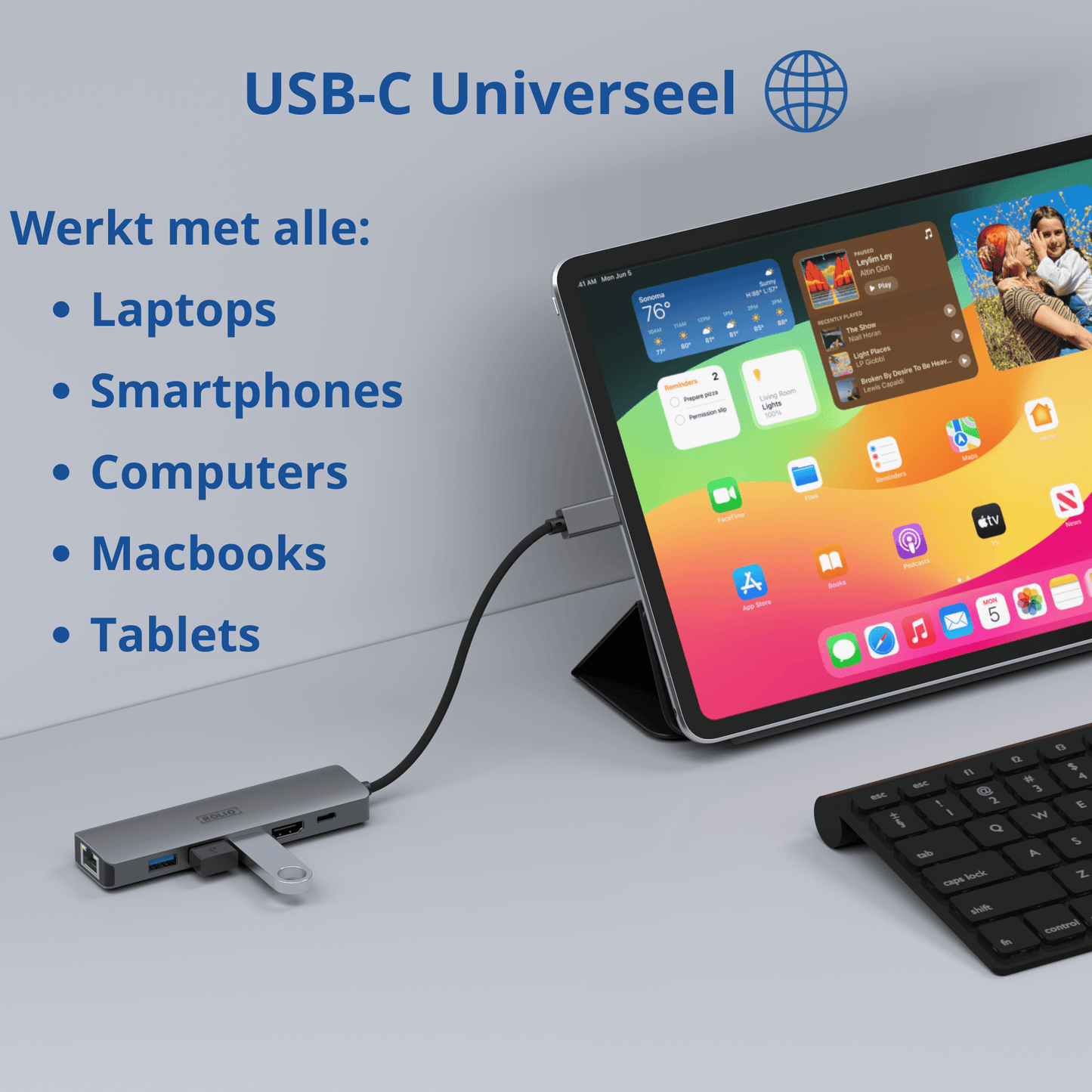 Rolio USB C Hub - 6 in 1 - 1Gbps Ethernet RJ45 - HDMI - USB-C Charging - 3x USB 3.0