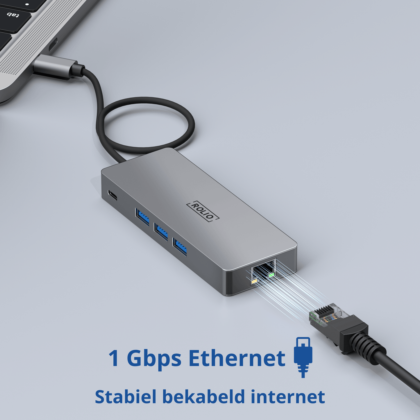 Rolio USB C Hub - Triple Monitor - 2x HDMI - 1x DisplayPort - 3x USB 3.0 - 1x USB-C - 1x Ethernet 1Gbps