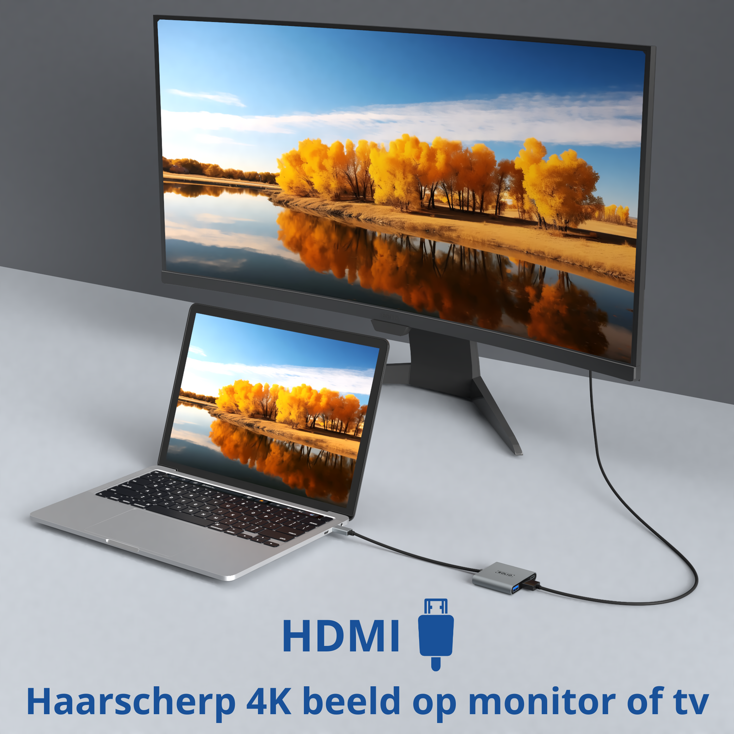 Rolio USB C naar HDMI Adapter - 3 in 1 - 4K HDMI - USB 3.0 - USB-C Opladen
