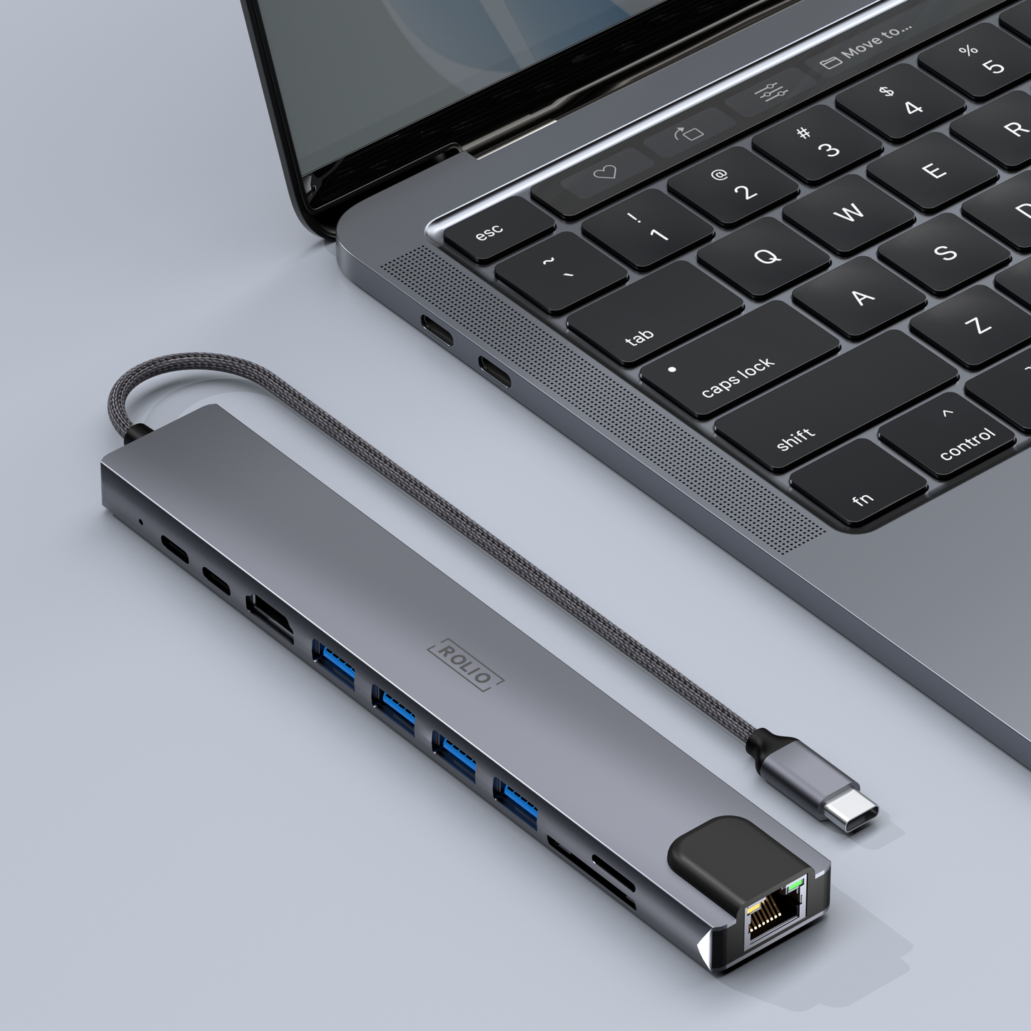 Rolio USB C Hub - 10 in 1 - HDMI - 2x USB-C - SD/TF - 4x USB-A - Ethernet