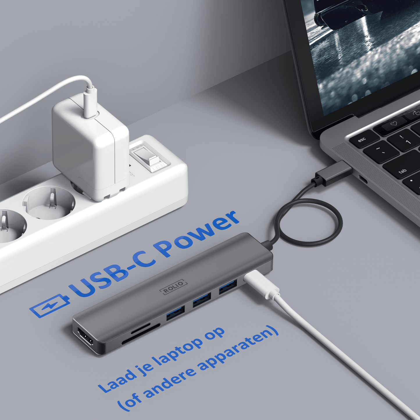 Rolio USB C Hub - 7 in 1 - HDMI - USB-C Charging - SD/TF - 3x USB 3.0