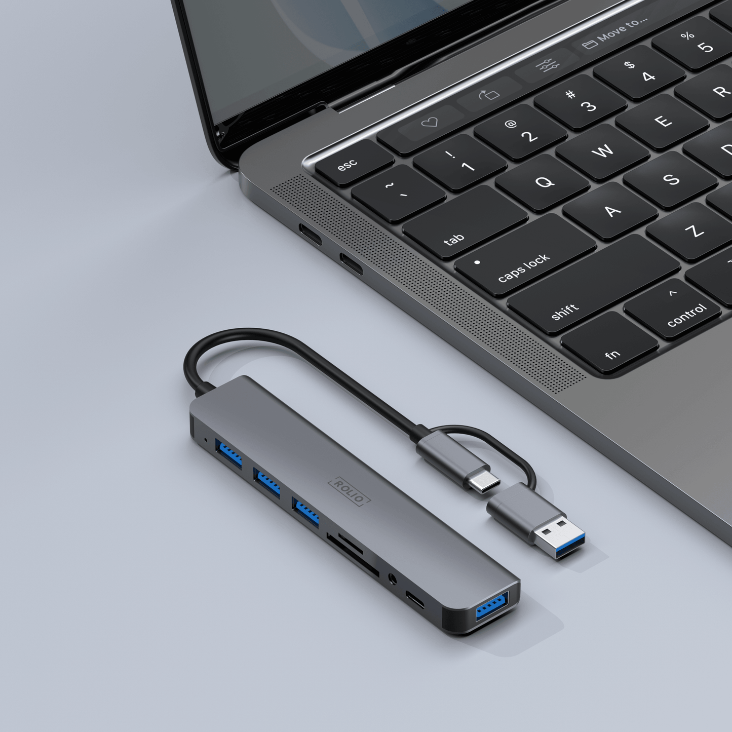 Rolio USB C Hub - 4x USB-A - USB-C - 3.5mm Aux - SD/TF card readers - Including Converter