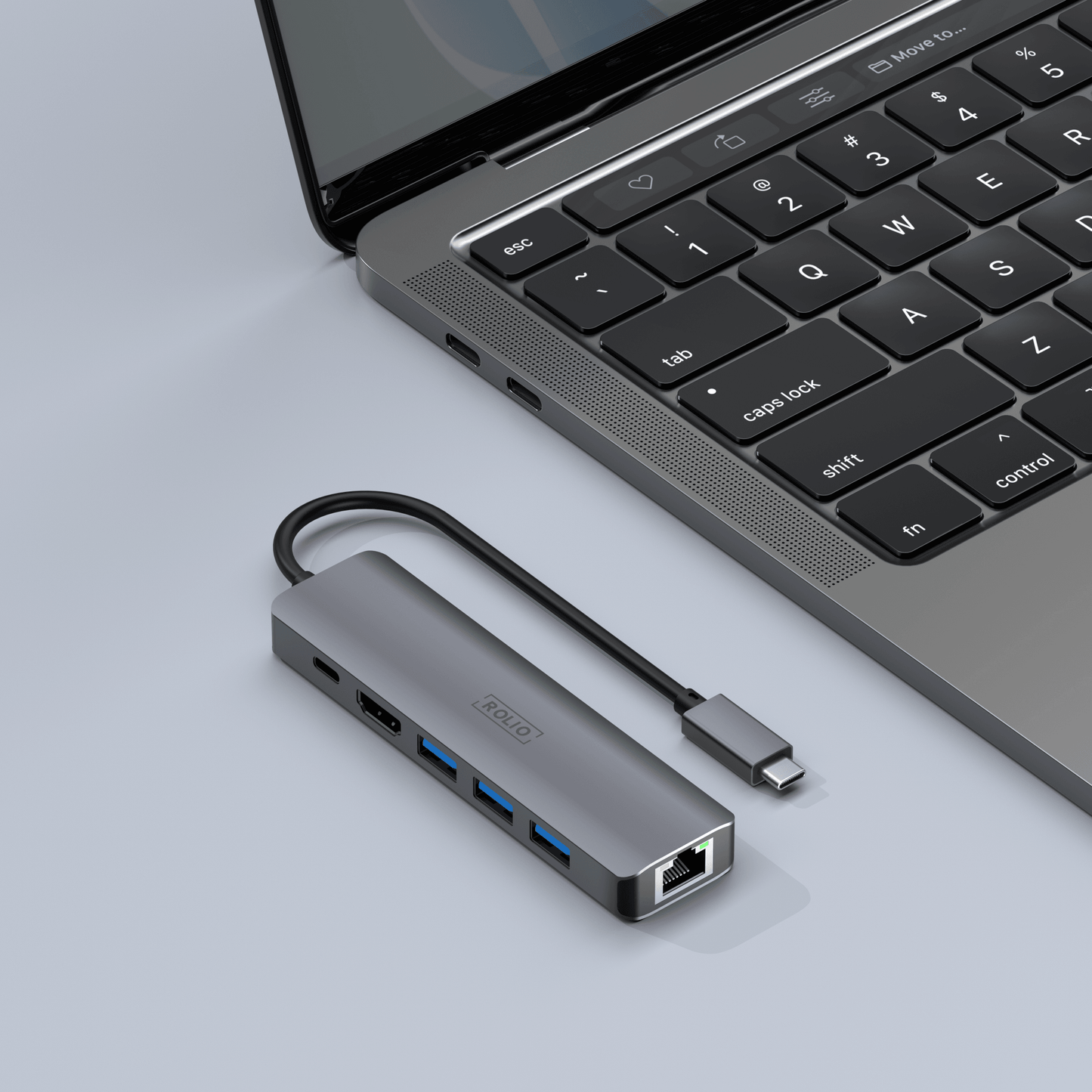 Rolio USB C Hub - 6 in 1 - 1Gbps Ethernet RJ45 - HDMI - USB-C Charging - 3x USB 3.0