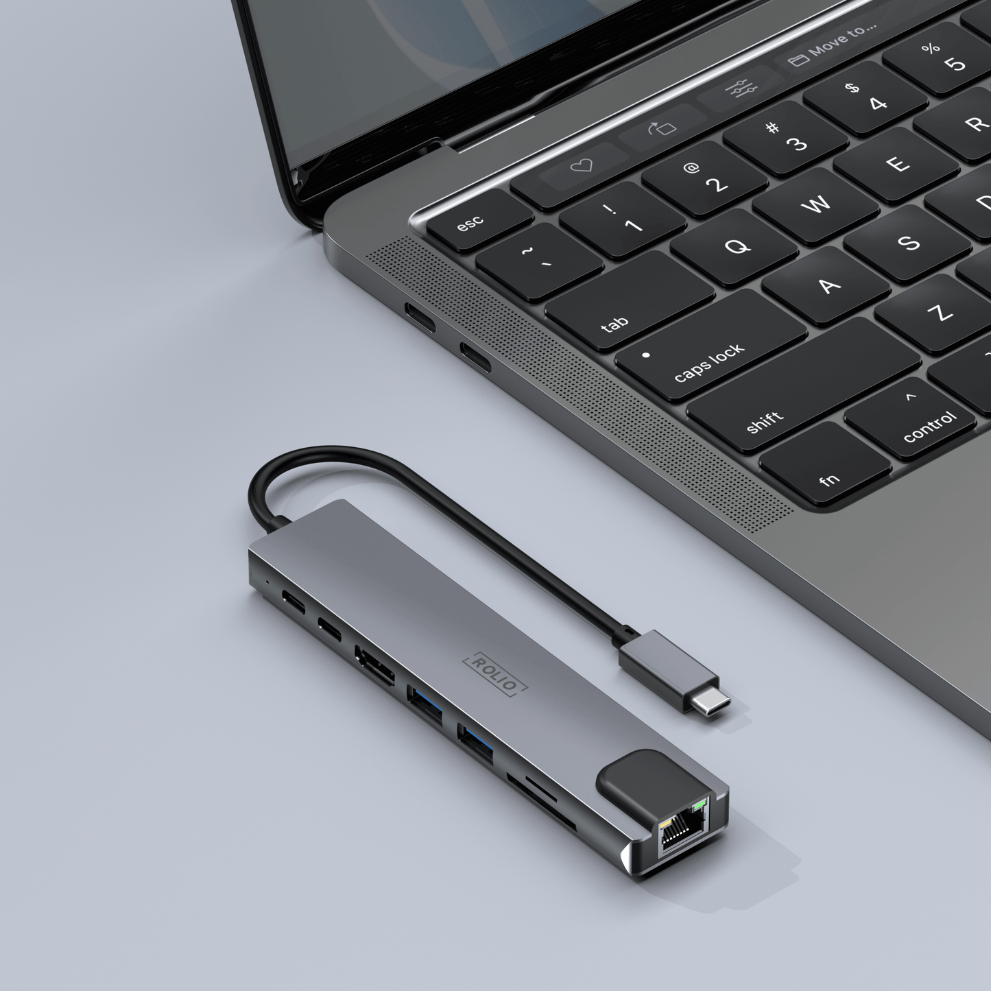 Rolio USB-C-Hub – 8 in 1 – Ethernet LAN – HDMI – SD/TF – USB-C-Aufladung – USB 3.0