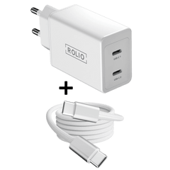 Rolio Oplader 45W - 2x USB C - Inclusief USB-C kabel 2 meter - Snellader