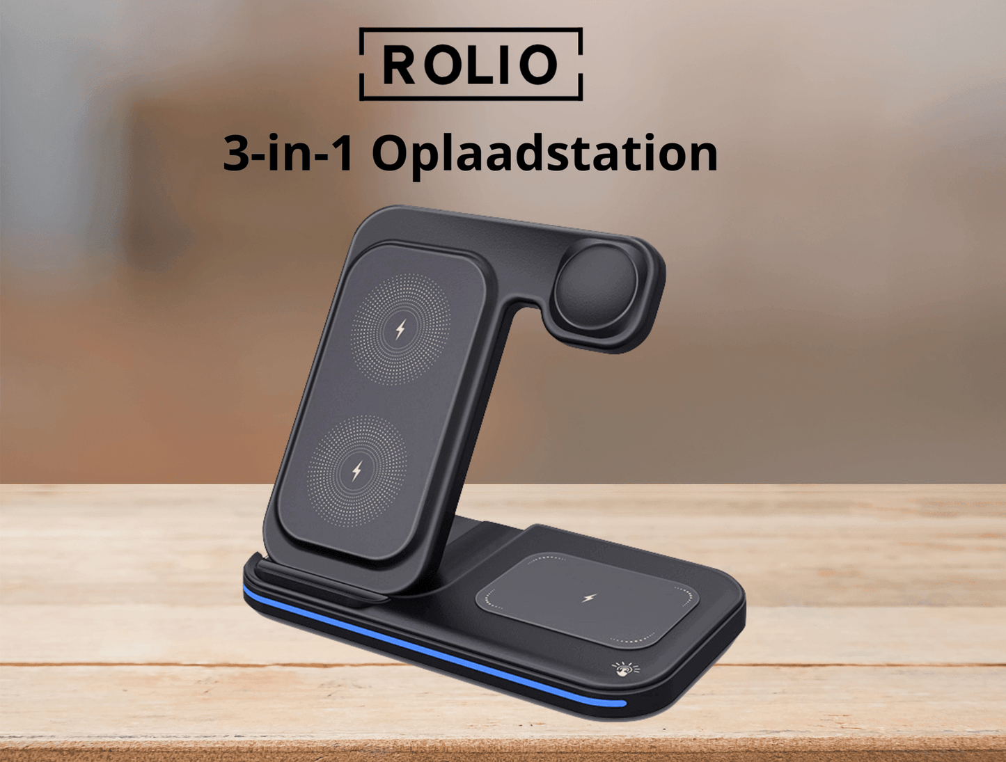 Rolio 3-in-1 Draadloze Oplader - 15W Snellader - Universeel - Rolio