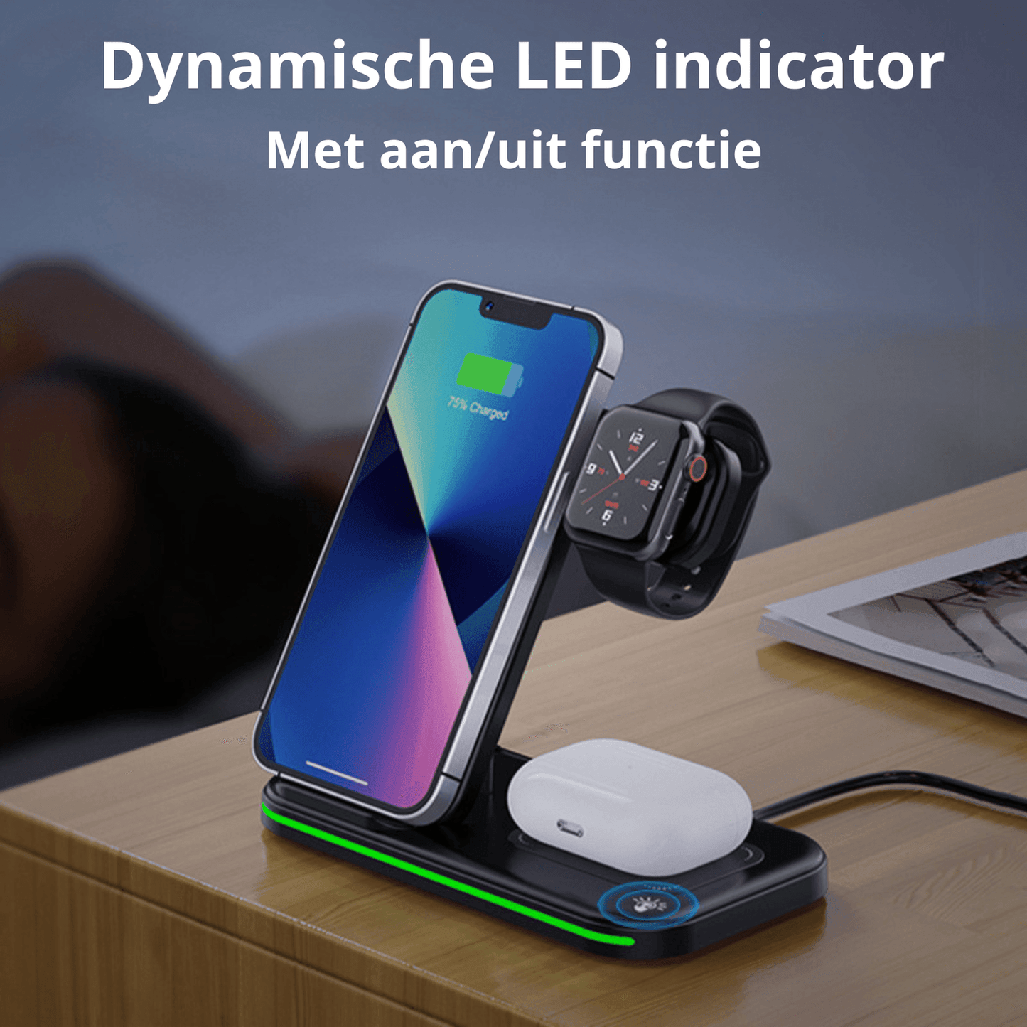 Rolio 3-in-1 Draadloze Oplader - 15W Snellader - Universeel - Rolio