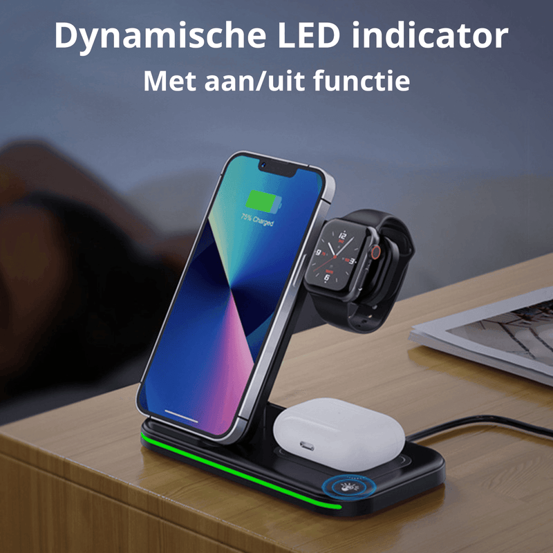 Rolio 3-in-1 Draadloze Oplader - 15W Snellader - Universeel - Rolio