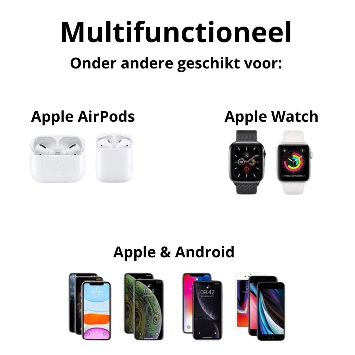 Rolio 3-in-1 Draadloze Oplader - 15W Snellader - Universeel - Rolio