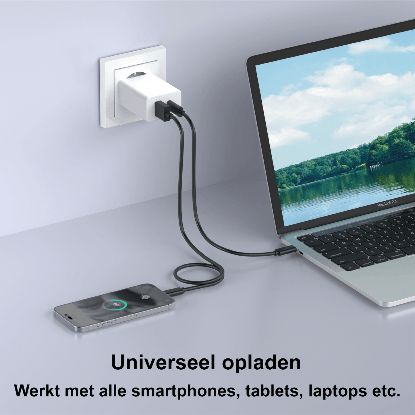 Rolio Oplader 45W - 1x USB C - 1x USB A - Snellader - Rolio