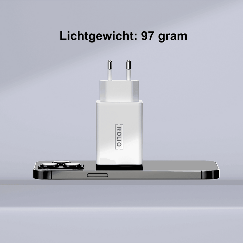 Rolio Oplader 45W - 1x USB C - 1x USB A - Snellader - Rolio