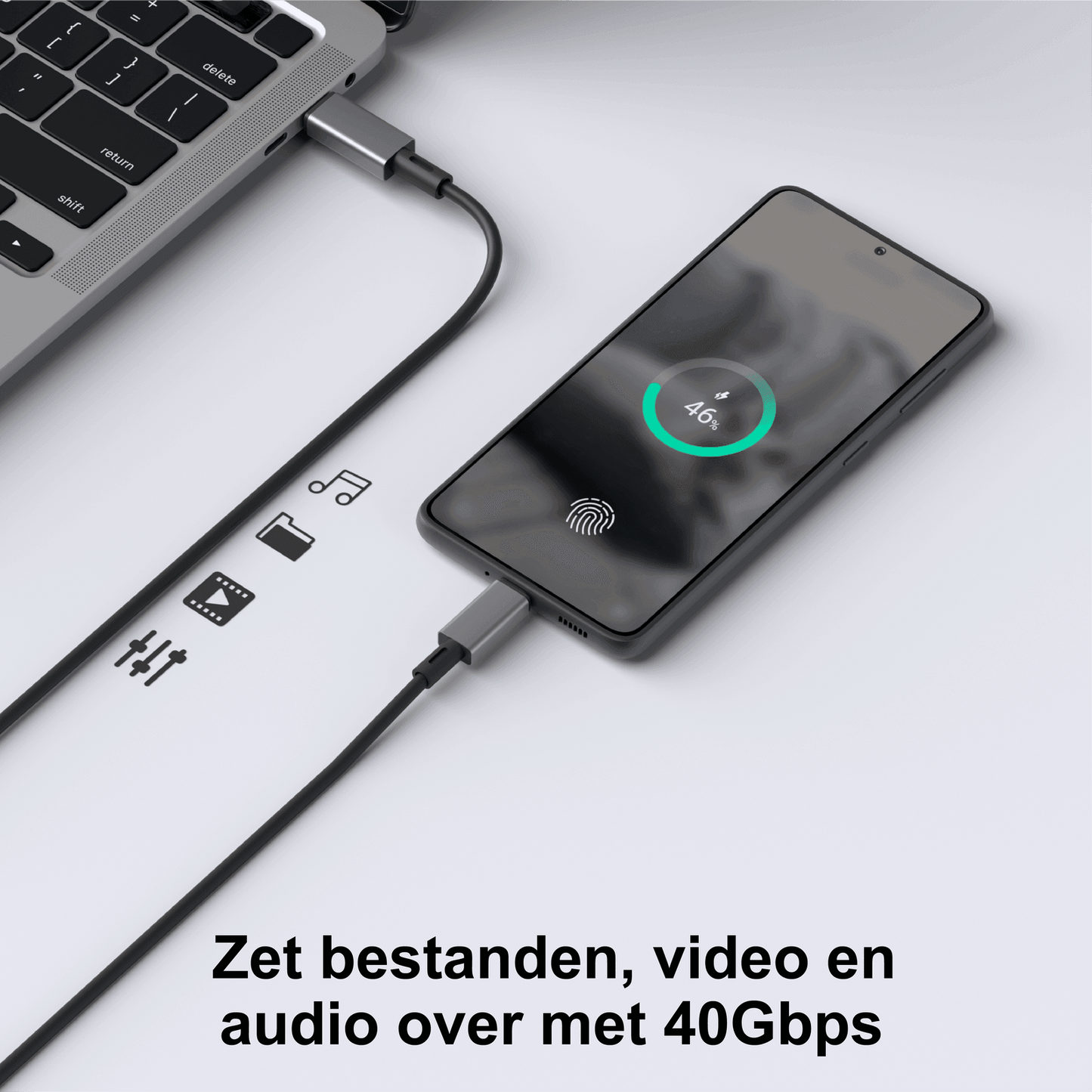 Rolio USB 4 kabel - USB C naar USB C kabel - 40Gbps - 1 Meter - Rolio