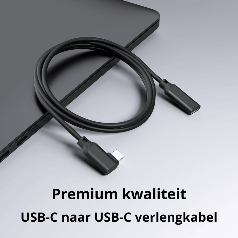 Rolio USB C Verleng kabel gebogen - USB-C naar USB-C vrouwelijk - 2 meter - Rolio