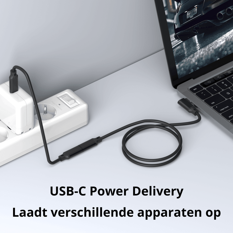 Rolio USB C Verleng kabel gebogen - USB-C naar USB-C vrouwelijk - 2 meter - Rolio