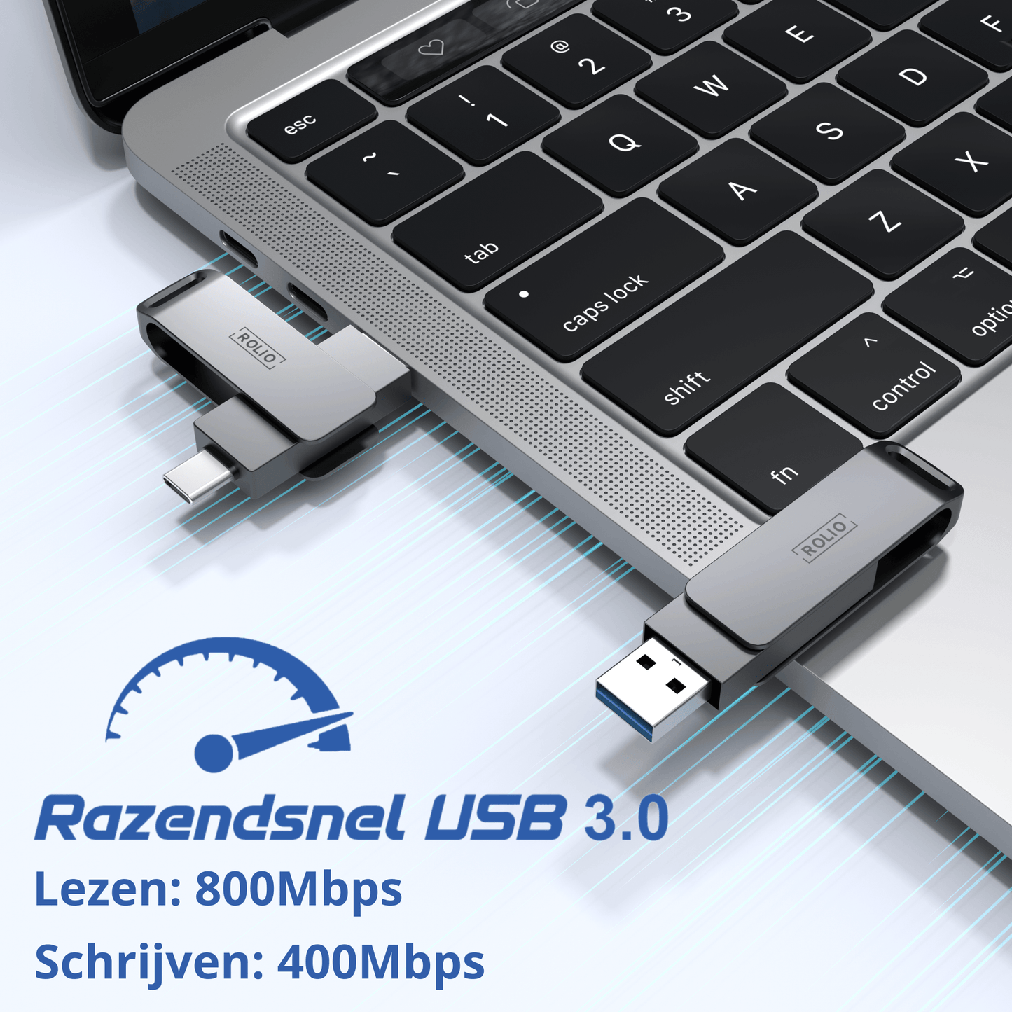 Rolio USB Stick 64 GB - USB C and USB A - 800Mbps - USB 3.0