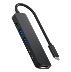Rolio USB C Hub - 6 in 1 - HDMI - 3x USB-C - 2x USB-A - Black