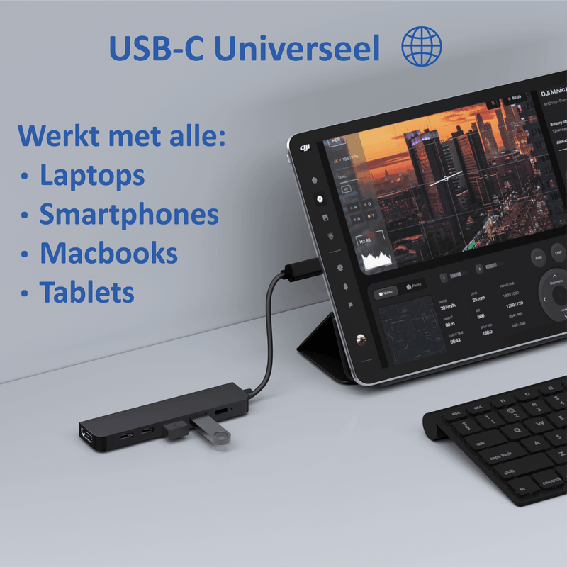 Rolio USB C Hub - 6 in 1 - HDMI - 3x USB-C - 2x USB-A - Zwart - Rolio