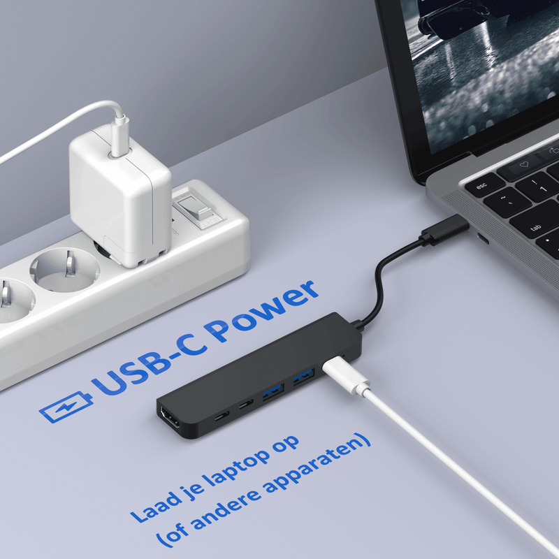 Rolio USB C Hub - 6 in 1 - HDMI - 3x USB-C - 2x USB-A - Zwart - Rolio