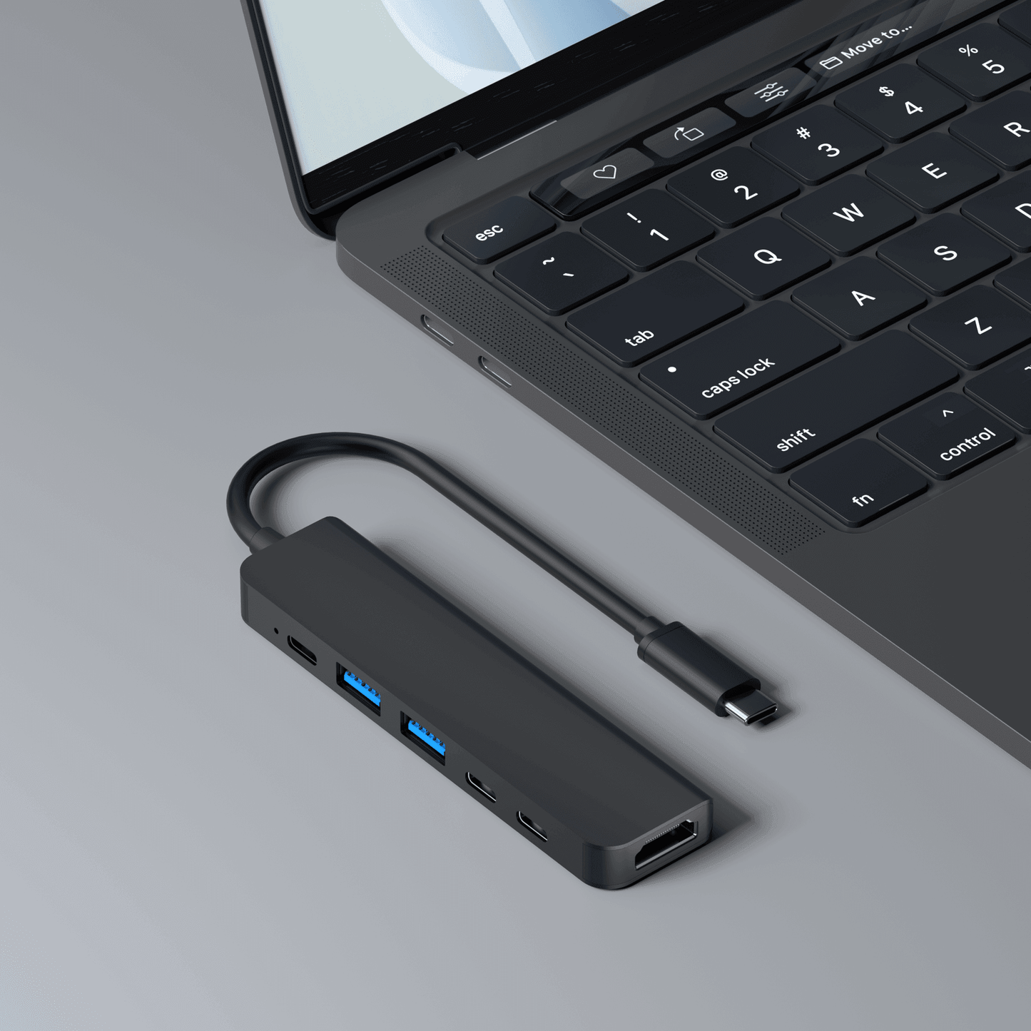 Rolio USB C Hub - 6 in 1 - HDMI - 3x USB-C - 2x USB-A - Zwart - Rolio