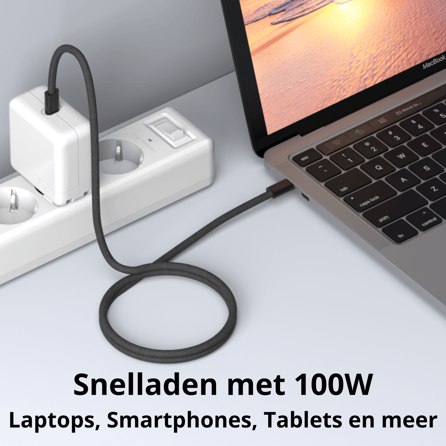 Rolio USB C Kabel - Magnetisch Oprollen - 2 Meter - 100W Oplaadkabel - USB C naar USB C - Universeel - Rolio