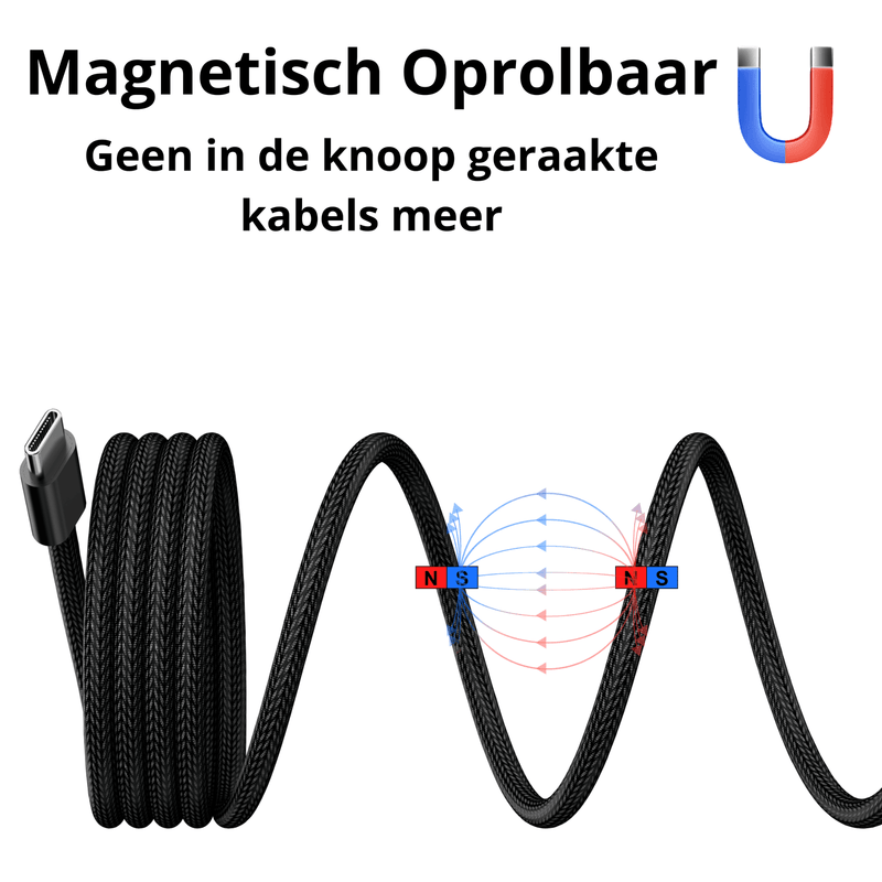 Rolio USB C Kabel - Magnetisch Oprollen - 2 Meter - 100W Oplaadkabel - USB C naar USB C - Universeel - Rolio