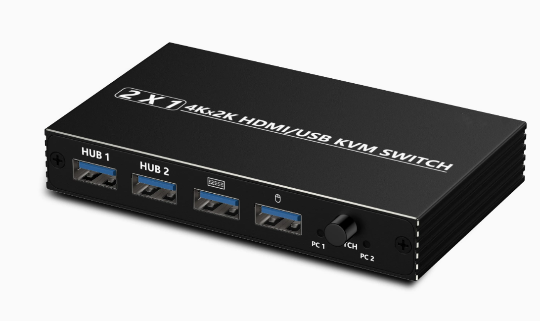 Rolio KVM Switch - 2 PC's delen - USB switch - 4K HDMI - Apparaten aansluiten op 2 Computers/Laptops - Zwart