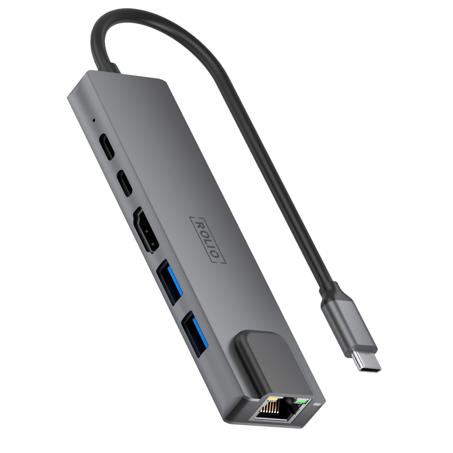 Rolio USB C Hub – 5 in 1 – HDMI – USB-C-Aufladung – Ethernet LAN – 2x USB 3.0