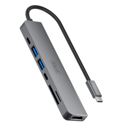 Rolio USB-C-Hub – 7 in 1 – HDMI 4K – 2x USB-C – 2x USB-A – SD/TF