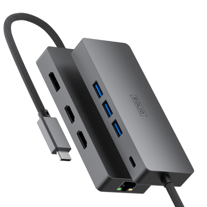 Rolio USB-C-Hub – Dreifachmonitor – 2 x HDMI – 1 x DisplayPort – 3 x USB 3.0 – 1 x USB-C – 1 x Ethernet 1 Gbit/s