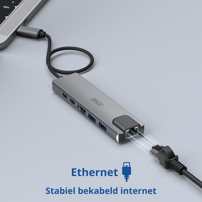Rolio USB C Hub – 5 in 1 – HDMI – USB-C-Aufladung – Ethernet LAN – 2x USB 3.0