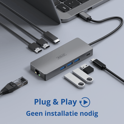 Rolio USB-C-Hub – Dreifachmonitor – 2 x HDMI – 1 x DisplayPort – 3 x USB 3.0 – 1 x USB-C – 1 x Ethernet 1 Gbit/s