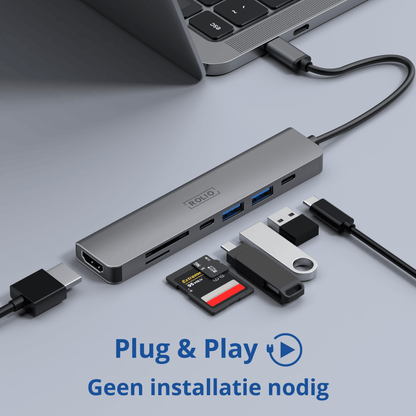 Rolio USB-C-Hub – 7 in 1 – HDMI 4K – 2x USB-C – 2x USB-A – SD/TF