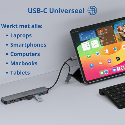 Rolio USB C Hub – 4x USB-A – USB-C – 3,5 mm Aux – SD/TF-Kartenleser – inklusive Konverter