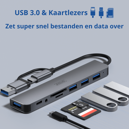 Rolio USB C Hub – 4x USB-A – USB-C – 3,5 mm Aux – SD/TF-Kartenleser – inklusive Konverter