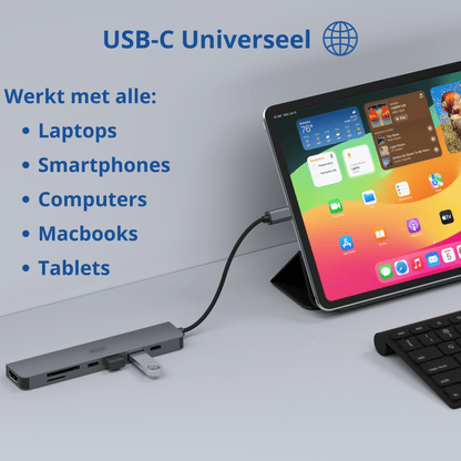 Rolio USB-C-Hub – 7 in 1 – HDMI 4K – 2x USB-C – 2x USB-A – SD/TF
