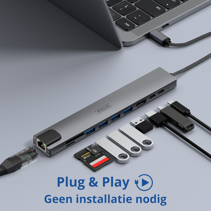Rolio USB-C-Hub – 10 in 1 – HDMI – 2 x USB-C – SD/TF – 4 x USB-A – Ethernet