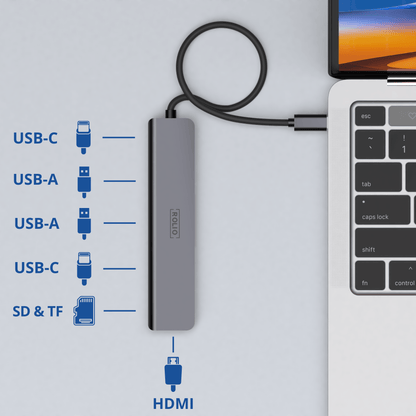 Rolio USB-C-Hub – 7 in 1 – HDMI 4K – 2x USB-C – 2x USB-A – SD/TF