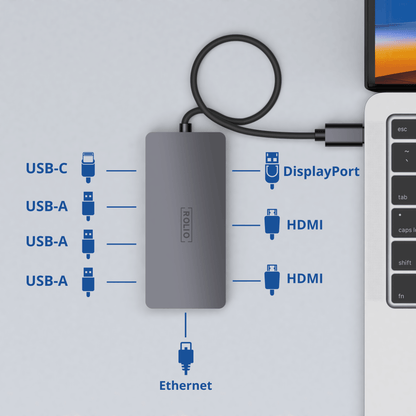 Rolio USB-C-Hub – Dreifachmonitor – 2 x HDMI – 1 x DisplayPort – 3 x USB 3.0 – 1 x USB-C – 1 x Ethernet 1 Gbit/s