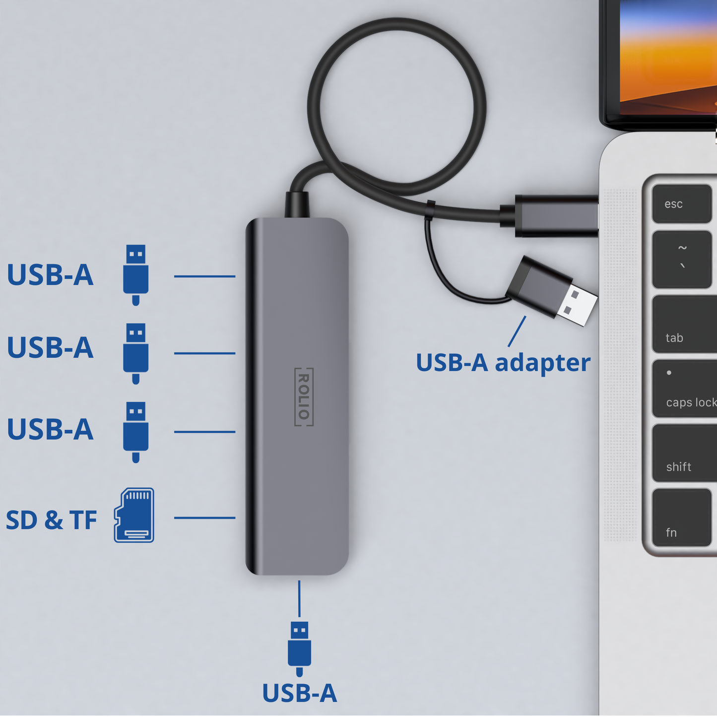 Rolio USB-C-Adapter – 5 in 1 – SD/TF-Kartenleser – 3x USB 3.0