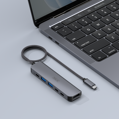 Rolio USB C Hub 35CM kabel - 6 in 1 - HDMI - 3x USB-C - 2x USB-A