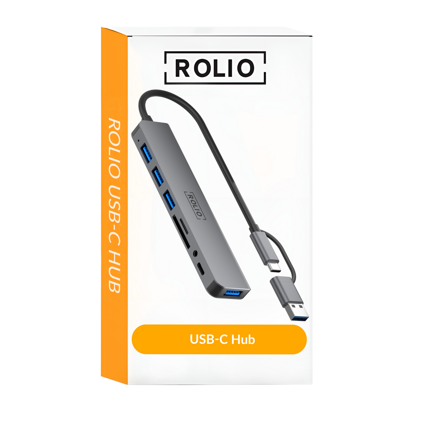 Rolio USB C Hub – 4x USB-A – USB-C – 3,5 mm Aux – SD/TF-Kartenleser – inklusive Konverter