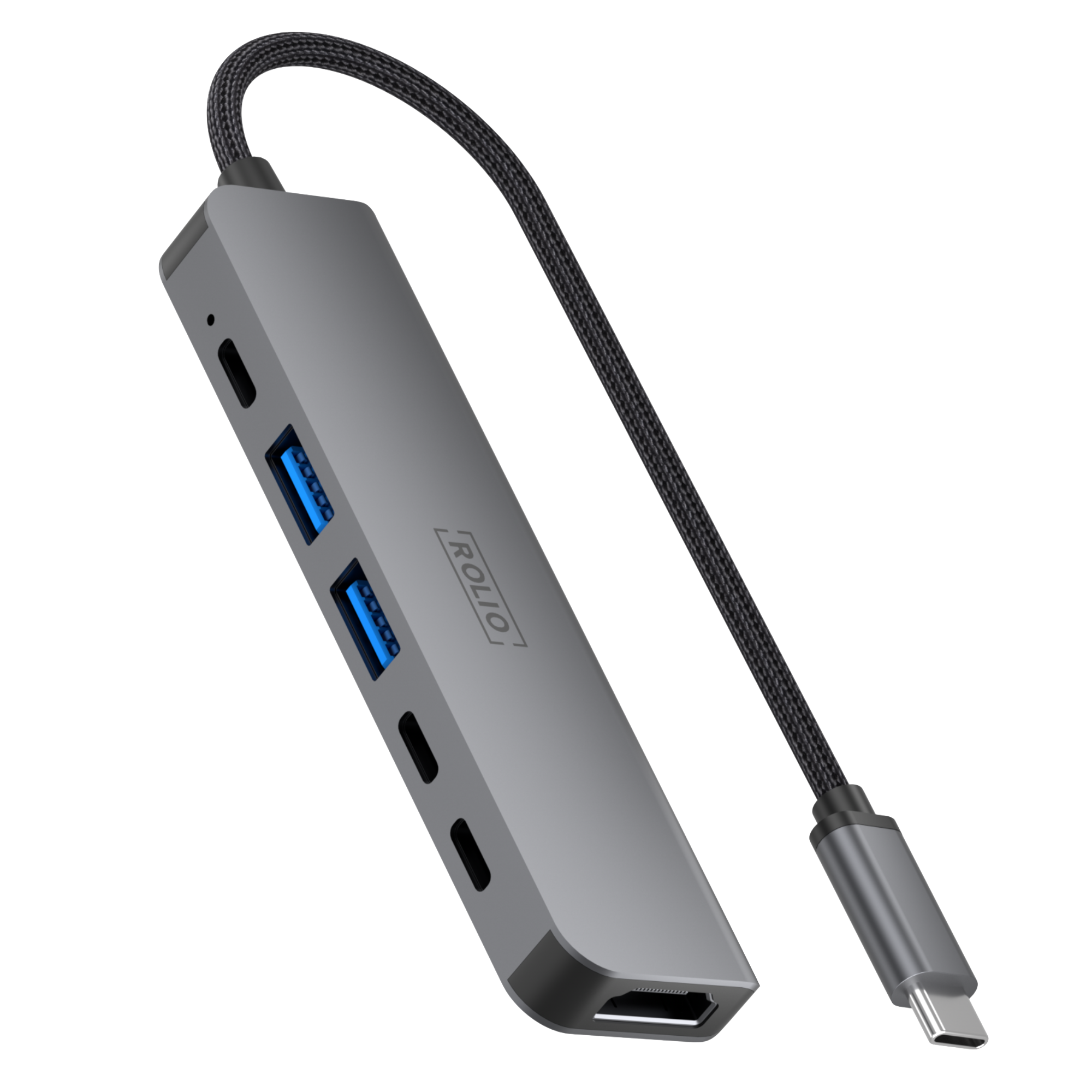 Rolio USB C Hub - 6 in 1 - HDMI - 3x USB-C - 2x USB-A