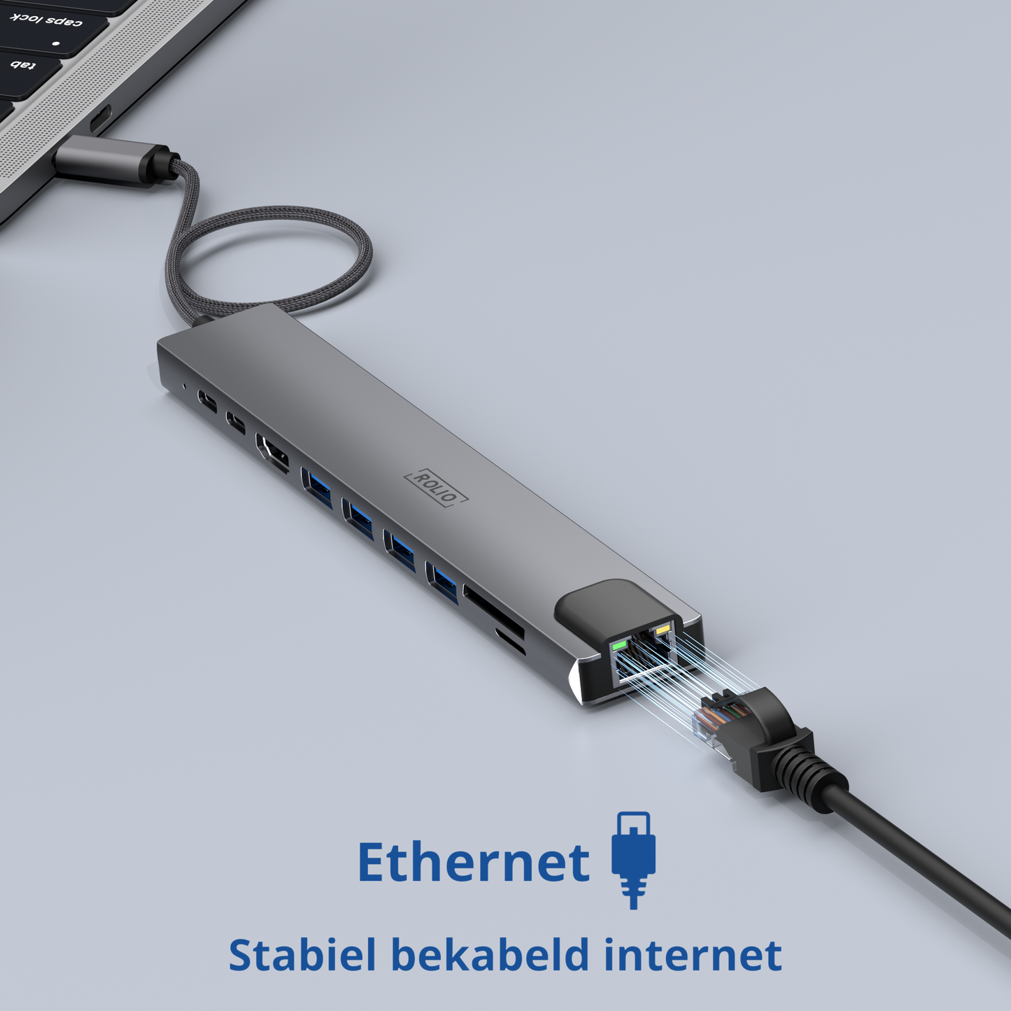 Rolio USB-C-Hub – 10 in 1 – HDMI – 2 x USB-C – SD/TF – 4 x USB-A – Ethernet